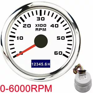 2" 52mm White Tachometer Gauge 0-6000RPM with Red Backlight for Car Boat Truck - Picture 1 of 7