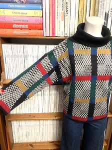 Suéter Jersey Estampado a Cuadros Lana Alpaca 8 10 XS Vintage Años 80 Georges Rech Damas - Imagen 1 de 13