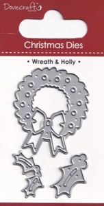 Dovecraft Christmas 3 piece Steel Cutting Die Wreath & Holly NEW Free Postage - Picture 1 of 1