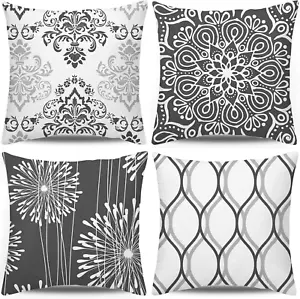 Decorative Throw Pillow Covers 20X20 Set of 4, Dark Grey and White Modern Simple - Picture 1 of 12