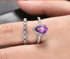 2 GENUINE S925 SILVER  AMETHYST COLOUR TEARDROP & STACKING RING  BOTH SIZE 58
