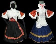 SLOVAK FOLK COSTUME Detva embroidered blouse blueprint skirt apron vest cap kroj