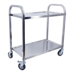 2 Tier Kitchen Trolley Cart Stainless Steel Food Trolley Utility Dining Service - Picture 1 of 10