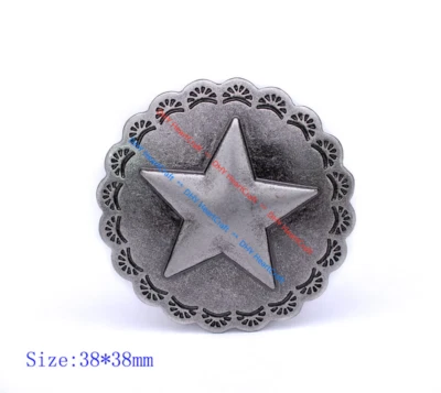 10X Antique Silver Floral USA Texas Star LeatherCraft Cowboy Conchos Screw Back - Image 1 of 4