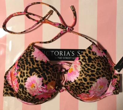 Victorias Secret SWIM Strappy Fabulous Push Up Halter 34B Swim Bikini Top N6367 - Image 1 of 4