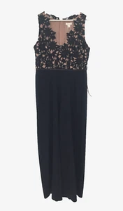 Monsoon Women's Jumpsuit Size 18 Navy & Taupe Floral Lace Wide Leg Party New F1 - Picture 1 of 10