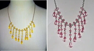 Necklace teardrop beads bib silver chain adjustable length 10" -19" choose color - Picture 1 of 7