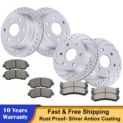 For Chevy Silverado GMC Sierra 1500 Yukon Front Rear Drilled Rotors Brakes Pads - Image 1 of 4