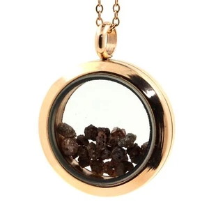 Necklace Diamond Brown Raw Model Medallion 0 25/32in Couleur Gold Pink - Picture 1 of 1