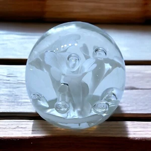 Vintage Briefbeschwerer weiß Trompete Blume kontrolliert Blase mundgeblasen Kunstglas - Bild 1 von 6