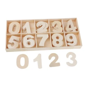 60 Stück Natur Holz Arabische Zahlen mit Aufbewahrungstablett für Kinder Spielzeug - Bild 1 von 7