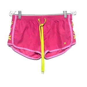 Hurley Girls Hot Pink Neon Yellow Shorts Spell Out Pull On Beach Surf Girls XL  - Picture 1 of 9