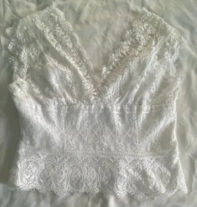 Vintage Watters & Watters Boho Victorian White Silk Lace Corset Bridal Sz Med-Lg - Picture 1 of 6