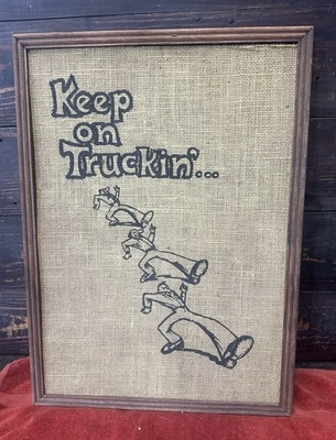 Vintage Keep On Truckin’ Bulletin PinBoard Burlap Wall Art 1970’s Has Wear READ - Image 1 of 4