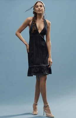 Mini Vestido Anthropologie Pilcro Denim Halter Profundo V Espalda Abierta Vacay Talla XL NUEVO CON ETIQUETAS Foto 1 de 4