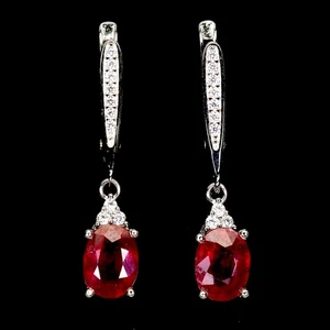 925 Sterling Silver Earrings Oval Ruby 8x6mm Natural Gemstone Jewelry - Picture 1 of 14