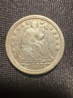 Media moneda de diez centavos libertad sentada 1853, flechas, elección AU pieza tipo coleccionista Foto 1 de 4