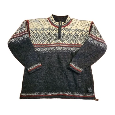 Dale Of Norway Women's  1/4 Zip Wool Sweater Black White Red Snowflake Size M - Image 1 of 4