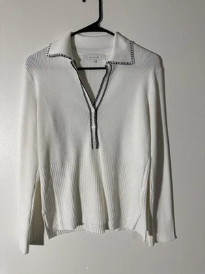 Blusa suéter Verve Ami branca de malha com nervuras gola pequena - Imagem 1 de 4