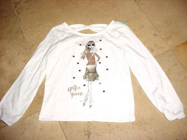NWT THE CHILDREN'S PLACE GIRLS #SELFIE QUEEN LONG SLEEVE SHIRT WHITE SZ XS OR S - Image 1 of 1