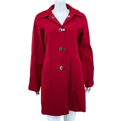 Abrigo antiniebla London para mujer pequeño rojo largo trinchera cortavientos aire libre vacaciones viaje Foto 1 de 4