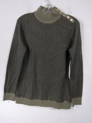 全新带标签 Calvin Klein 女式人字形模拟领毛衣 L 码绿色黑色 — 第 1/4 张图片