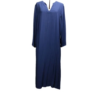 Land's End Modal Shift Dress V-Neck Long Sleeve Side Slits Blue LP 14-16 - Picture 1 of 24