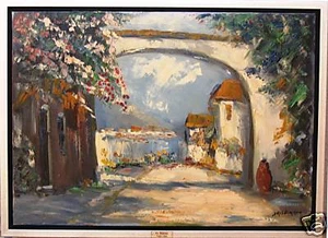 JAN KELDERMAN , DUTCH - VILLAGE IN FRANCE 20X28" - Picture 1 of 5