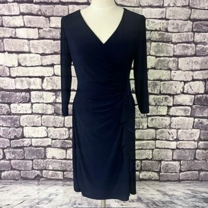 Evan Picone Black Label Navy Wrap Style Dress Size 10 - Bild 1 von 7