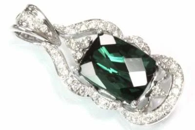 3.25 ctw Natural Green Tourmaline & Diamond 14k White Gold Drop Pendant 0.95" - Image 1 of 2