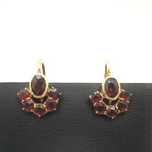 ORECCHINI CON GRANATI MONACHINA ORO MASSICCIO 18K VINTAGE ANNI '60 MADE IN ITALY - Foto 1 di 11