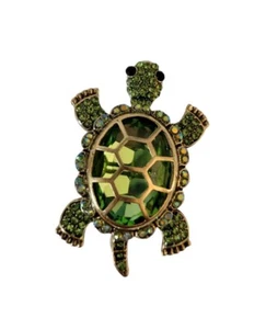 Broche Tortuga Marina Verde AB Cristales Tono Dorado Ojos Negros Vida Marina Acuática Nuevo  - Imagen 1 de 6