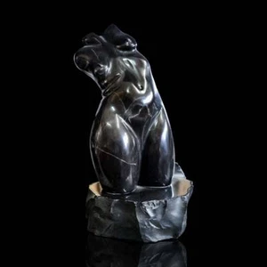 Scultura da Tavolo Donna in Marmo Nero Maya Woman Bust Sculpture H.32cm - Picture 1 of 2