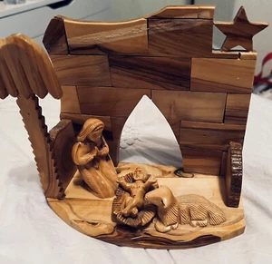 Belén Navidad Madera Olivo Una Pieza Tallado María Jesús Cordero Árbol Estrella - Imagen 1 de 6