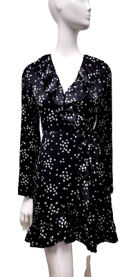 Vestido Envolvente Punk Glam Negro Xs Tela Brillante Manga Larga Estrellas Blancas Xs Pequeño Nuevo Foto 1 de 4