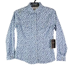 Women's Love Stitch Blue Shirt Leopard Print Long Sleeve Button-Down Size M - Picture 1 of 11