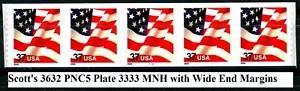 US Flag PNC5 MNH 37 Cent Denominated 2002 PL 3333 Scott 3632 w/ Wide End Margins - Picture 1 of 2