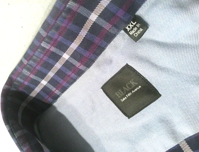 Saks Fifth Avenue BLACK Shirt Men's Size 2XL Plaid Grape Twill Flip Cuff Top - Image 1 of 4