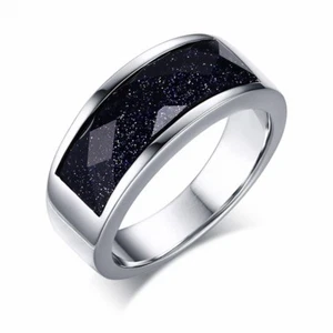 8MM Blue Gravel/White Enamel Men/Womens Band 316L Anillo de acero inoxidable Tamaño 7-11 - Imagen 1 de 8