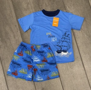 Gymboree Boys Shorts Pajamas Set XS/4 Ships Sail the Open Sea 2014 Short Sleeve - Picture 1 of 5