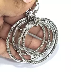 HSN 925 Sterling Silver Double Round Dangle Earrings Pre-owned Jewelry - Picture 1 of 6