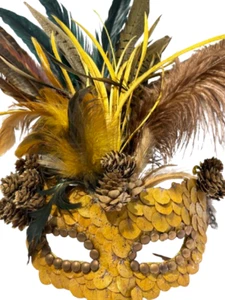 Handcrafted Feathered Masquerade Mask with Vintage Beading Elegant Costume Party - Picture 1 of 6