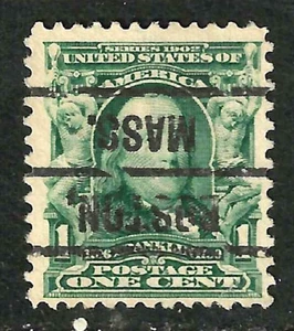 Sc #300 INVERTED BOSTON MASS Precancel 1901 Regular 1 Cent Franklin US 12B73 - Picture 1 of 2