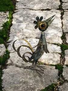 Vintage MCM Folk Art Tin Metal Rooster Sculpture Home Garden Display Decor - Picture 1 of 12