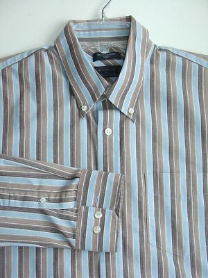 Camisa Hombre L 34/35 DOCKERS Azul, Marrón y Beige Rayas SIN ARRUGAS, Grandes Colores Foto 1 de 4