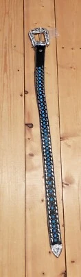 Western womens bling rhinestone belt cowgirl leather studded turquoise  new - Image 1 of 2
