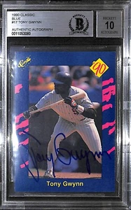 Tony Gwynn Signed 1990 Classic Blue Baseball Card #17 BAS COA Gem Mint 10 Auto'd - Picture 1 of 12