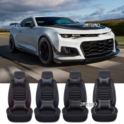 Fundas de asiento de auto de 5 asientos cojín delantero + trasero cuero PU para Chevrolet Camaro SS Foto 1 de 4