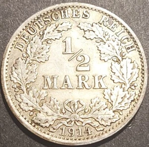 GERMANY 1/2 MARK 1914 G KM#17 VF++ WILLIAM II. 1888 - 1918 - Picture 1 of 4