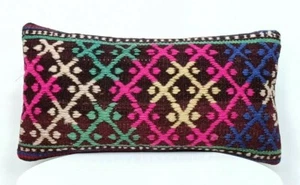 Turkish Kilim Pillow Cover 8"x16" Handmade Oushak Rug Tribal Lumbar Cushion E372 - Picture 1 of 4